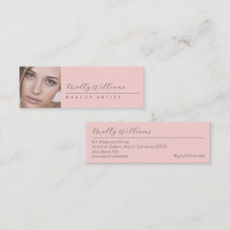 Cartão De Visita Mini Blush Rosa Preto Script Foto Maquiagem Mini Empres