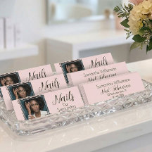 Blush Rosa Preto Script Foto Unhas Negócios Mini