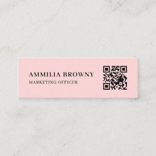 Cartão De Visita Mini Blush Rosa QR   Contato Personalizado Pastel Femin