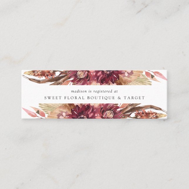 Cartão De Visita Mini Boho Desert Floral Bridal Registry Insert Cards (Frente)