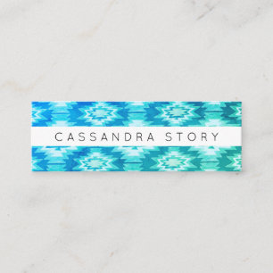 Cartão De Visita Mini Boho Watercolor Tie Dye Pattern Aqua Blue