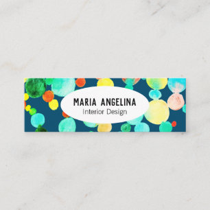 Cartão De Visita Mini Bolhas Manchas de Aquarelas e Pontos Círculos Azul