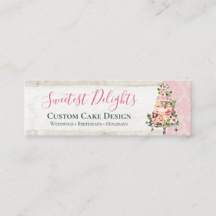 Cartão De Visita Mini Bolos de Casamento Florais em Aquarela de Madeira 