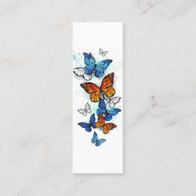 Cartão De Visita Mini Borboletas voadoras Morpho e Monarca (Frente)