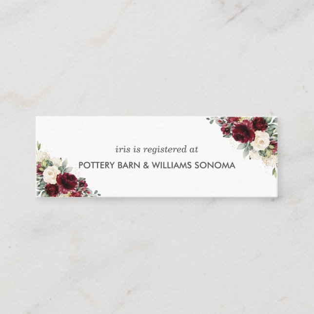 Cartão De Visita Mini Burgundy Ivory Floral Bridal Registry Card Mini (Frente)