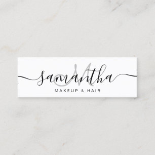 Cartão De Visita Mini Cabelo de maquilhagem de monogramas brancos preto 