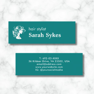 Cartão De Visita Mini Cabelo Stylist Mínimo Tesoura Salon Teal Personali