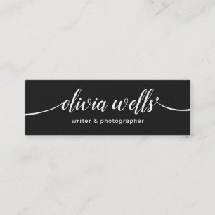 Cartão De Visita Mini Caligrafia de Script Manuscrito Preto Moderno