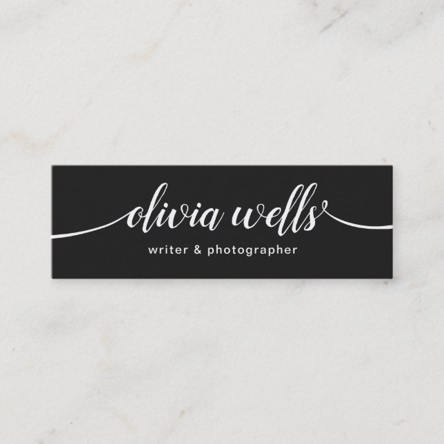 Cartão De Visita Mini Caligrafia de Script Manuscrito Preto Moderno (Frente)