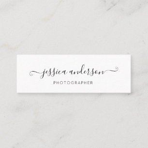 Cartão De Visita Mini Caligrafia Simples de Script Elegante Negra