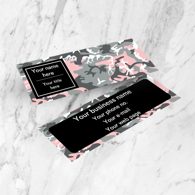 Cartão De Visita Mini Camuflagem rosa e Cinza, Militar, Exército (Criador carregado)