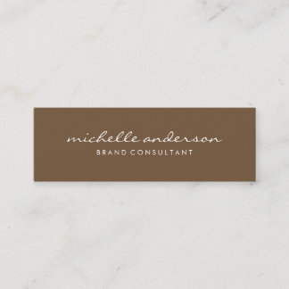 Cartão De Visita Mini Castanho Minimalista com Texto Cursivo