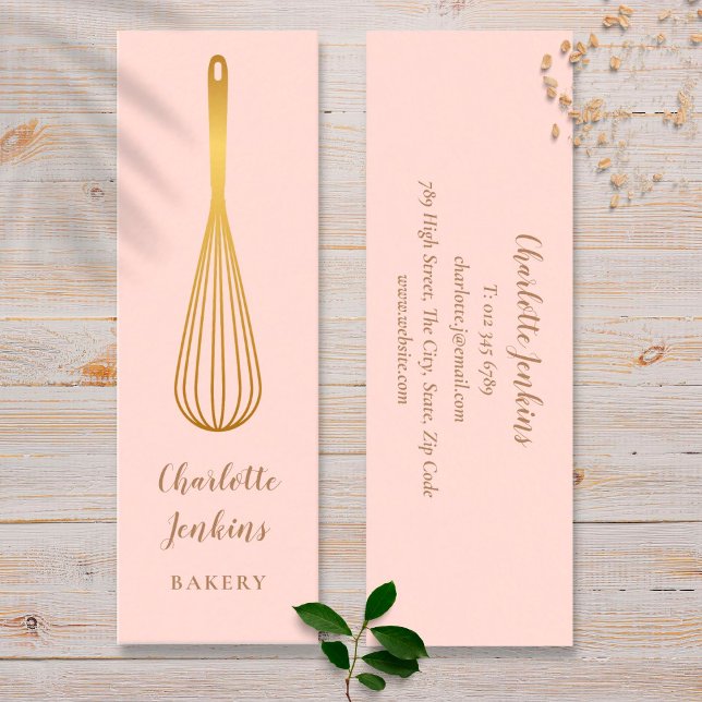 Cartão De Visita Mini Chef Patisseriado Blush Dourado Whisk Rosa Rosa (Criador carregado)