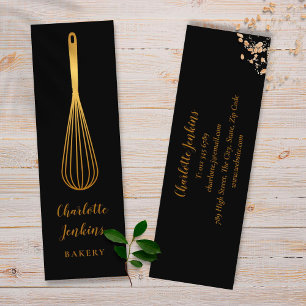 Cartão De Visita Mini Chic  Black Gold Whisk Patisserie Chef