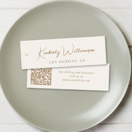 Cartão De Visita Mini Chic Gold Script QR Code Cream Clothing Hang Tag