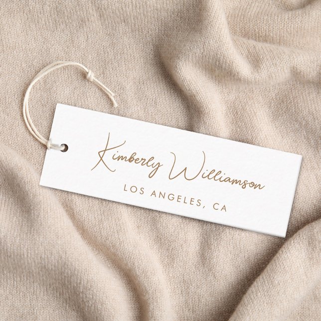 Cartão De Visita Mini Chic Gold Signature Script White Hang Tag (Chic Gold Signature Script White Hang Tag)