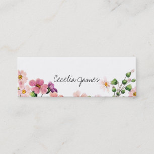 Cartão De Visita Mini chic moderno makeup artista aquarela cor rosa flor