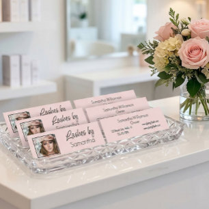 Cartão De Visita Mini Cílios de Foto com Rótulo Preto Rosa Corado