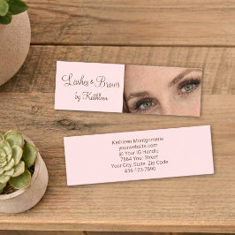 Cartão De Visita Mini Cílios e Sobrancelhas Blush Pink Mocha Script Phot