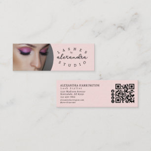 Cartão De Visita Mini Cílios Foto Código QR Ícone Social Blush Pink Scri