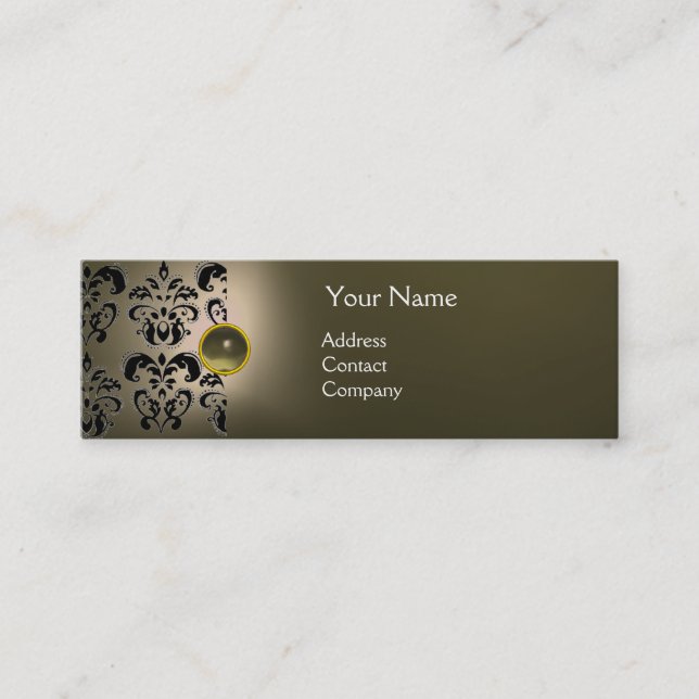 CARTÃO DE VISITA MINI CINZA CHIC DAMASK GEM MONOGRAM (Frente)