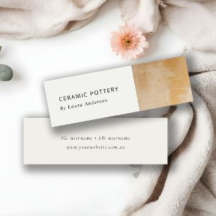 Cartão De Visita Mini Clássica, Beige, Dourada, Textura