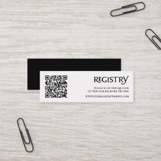 Cartão De Visita Mini Código QR Black Modern Royal Chic Registry Enclosu