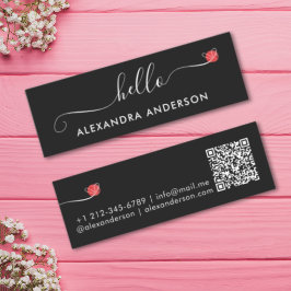 Cartão De Visita Mini Código QR de Coração de Alô de Script Moderno Míni