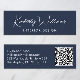 Cartão De Visita Mini Código QR de Script Moderno Profissional Azul