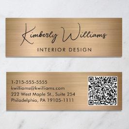 Cartão De Visita Mini Código QR de Script Moderno Profissional Dourado