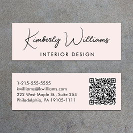 Cartão De Visita Mini Código QR de Script Moderno Profissional - Rosa