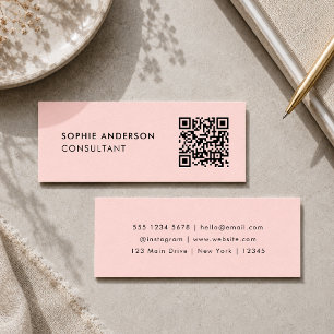 Cartão De Visita Mini Código QR   Feminina Rosa Esbranquiçada Girly Pa