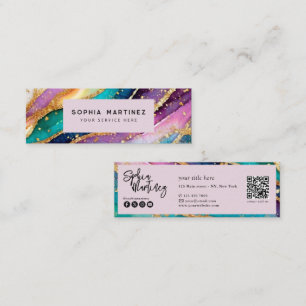 Cartão De Visita Mini Código QR & Logo Elegante Arranjo Ágata arco-íris