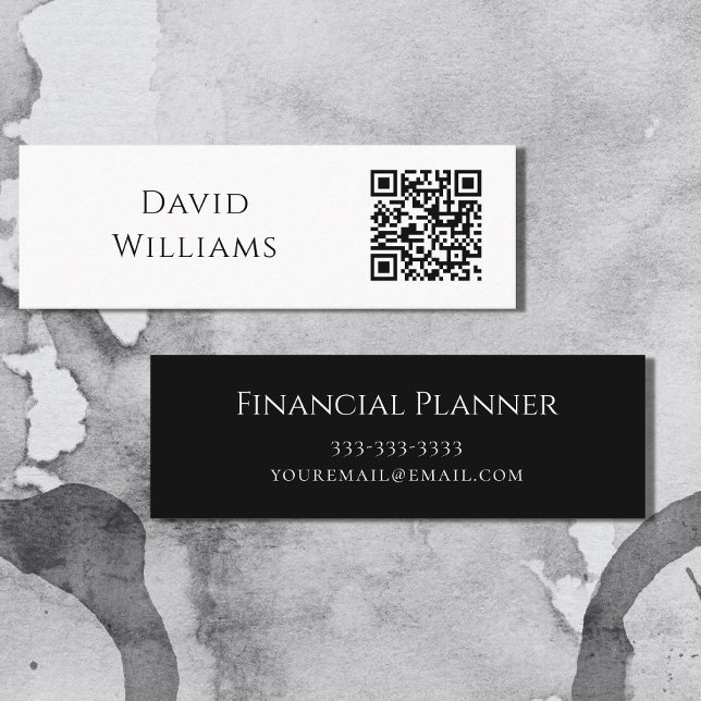 Cartão De Visita Mini Código QR: Mínimo preto branco moderno (Criador carregado)