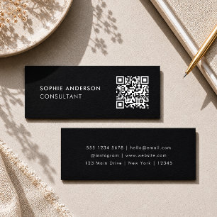 Cartão De Visita Mini Código QR Na moda moderno digitalizável preto de