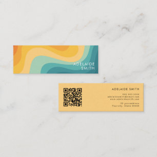 Cartão De Visita Mini Código QR Onda de Cor Clássico Boho Retro