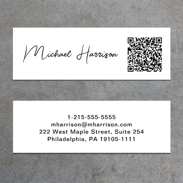 Cartão De Visita Mini Código QR Profissional de Script Moderno (Capture attention, make connections, and leave a lasting impression with our QR code business card)