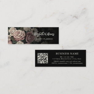 Cartão De Visita Mini Código QR Rosas Cor-de-Rosa Preto