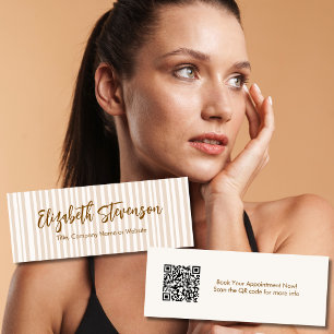 Cartão De Visita Mini Código QR Simples Preppy Feminino Bege Marrom