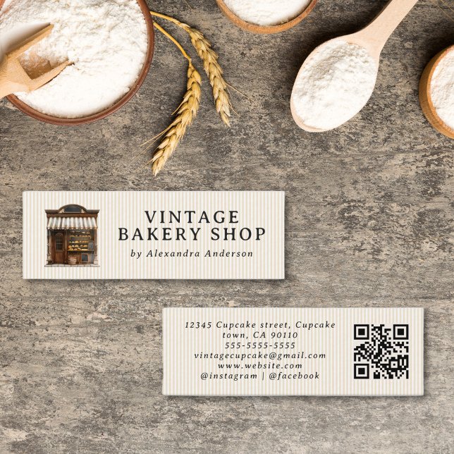 Cartão De Visita Mini Compro Elegante Vintage Bakery (Elegant Vintage Bakery Shop Mini Business Card)