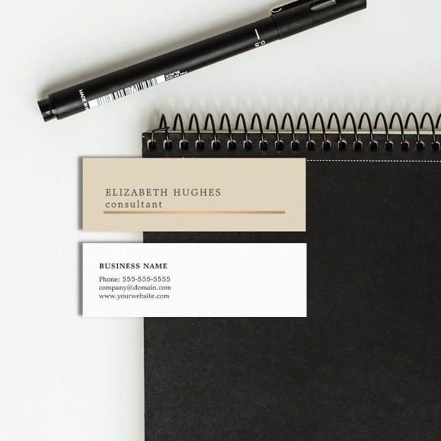 Cartão De Visita Mini Consultor Dourado de linha legante Beige Faux (Criador carregado)