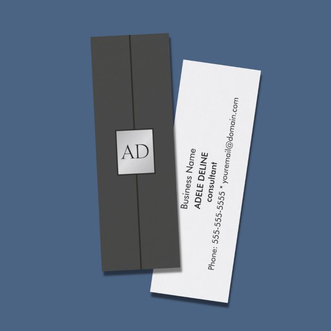Cartão De Visita Mini Consultor moderno de prata do monograma falsa (Criador carregado)