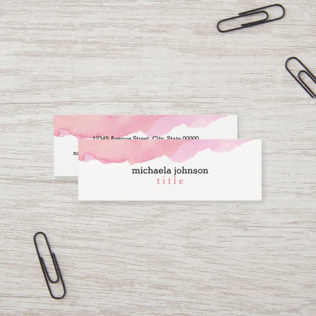 Cartão De Visita Mini Cor d'água elegante - mínimo rosa (Frente/Verso In Situ)