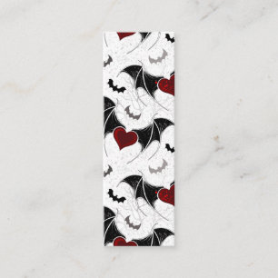 Cartão De Visita Mini Coração de Halloween com asas de morcego preto