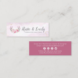 Cartão De Visita Mini Corado Rosa Dourado Rústico Floral Galhada Mídia S