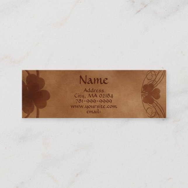 Cartão De Visita Mini Costume celta elegante do pergaminho do trevo do (Frente)