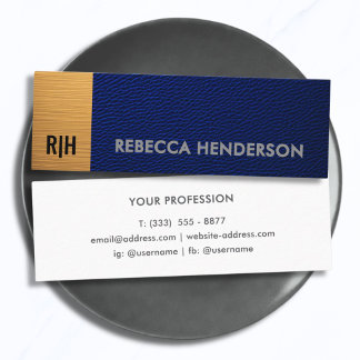 Cartão De Visita Mini Couro Nobre Azul Marinho e Painel Dourado Monogram