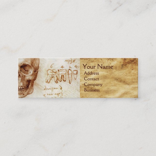 CARTÃO DE VISITA MINI CRÂNIO E DENTES,CLÍNICA DENTAL,MONOGRAMA DENTISTA (Frente)