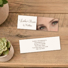 Cartão De Visita Mini Cream Mocha Script Photo Lashes and Brows