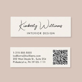Cartão De Visita Mini Creme de Código QR de Script Moderno Profissional